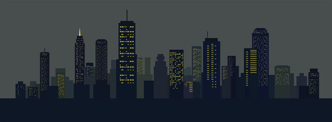City Skyline: Minimalist night version. Moody dark city silhouette vector with soft lighting for urban themes. © Fatherly Advice 