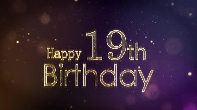 A beautiful banner to wish a Happy 19th Birthday, gold particles with congratulations