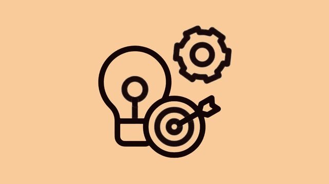 Light bulb with a gear and target icon animation showing creative business strategy development process for marketing professionals seeking innovative growth solutions in this high quality simple flat