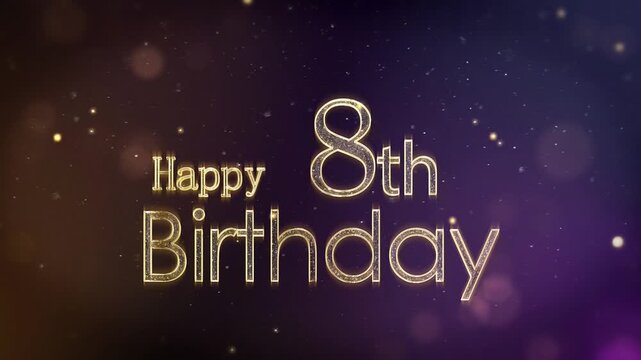Beautiful banner for congratulations on Happy 8th birthday, golden particles with congratulations