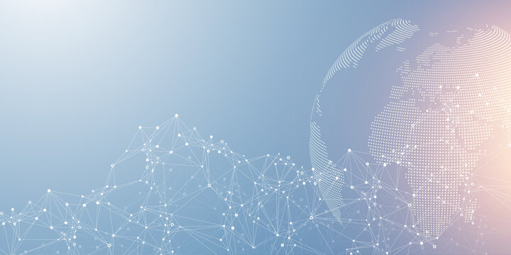 Global network connection banner design template. Header social network communication in the global business concept. Big data visualization. Internet technology