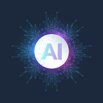 AI Banner Concept In The Digital Style. Generative Ideas Design Element For Internet Technology. Futuristic Technology Concept Artificial Intelligence.