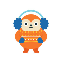 Fototapeta premium Cute Orange Sloth Character Wearing Winter Sweater and Earmuffs