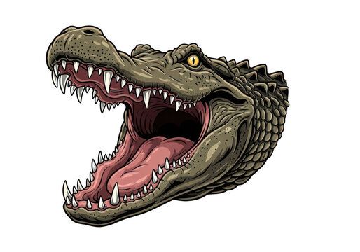 Green cartoon alligator with open mouth isolated on transparent background