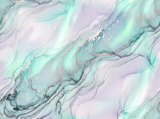 Fototapeta premium Pastel Mint and Lavender Abstract Marble Background with Soft Fluid Texture