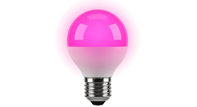 Pink glowing light bulb with e27 base