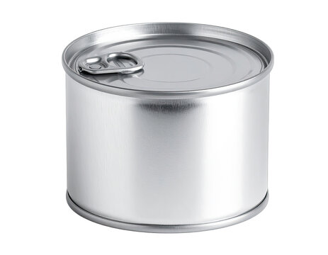 A metallic tin can with a pull tab is shown against a black background.
