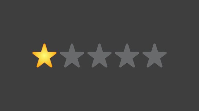 Video animation of a fictional website showing a mouse cursor clicking on a 1- to 5-star rating. Business concept for online star ratings.