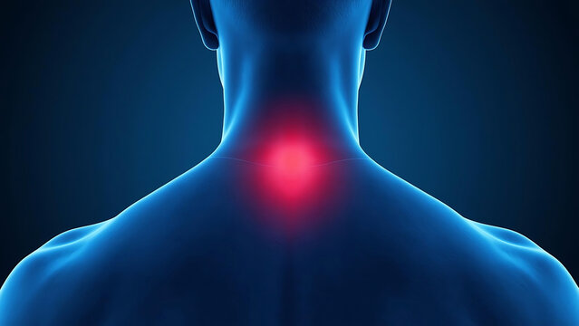 3D Rendering of Human Neck Pain and Inflammation Highlighted in Red