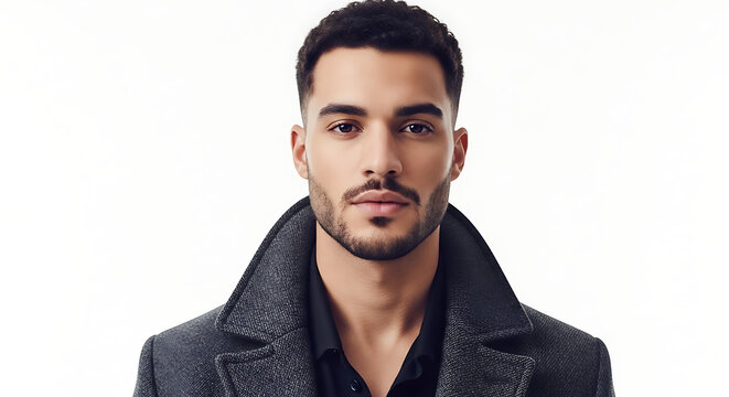 Serious man with beard looking straight ahead