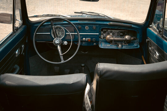 Vintage Volkswagen Beetle Interior With Telefunken Radio Equipment