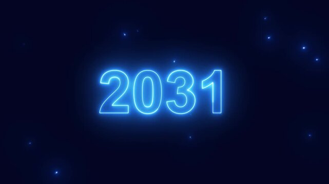 2031 happy new year 2031 animated text new year neon 2031 effective background.