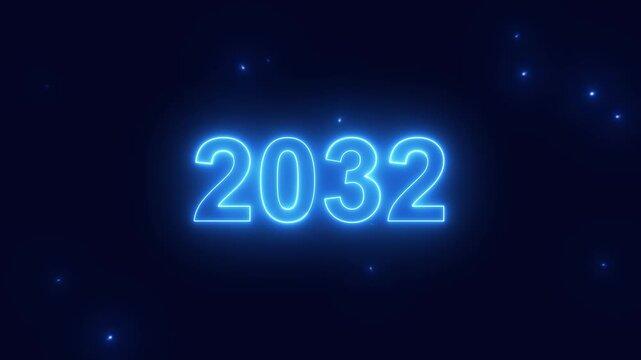 2032 happy new year 2032 animated text new year neon 2032 effective background.