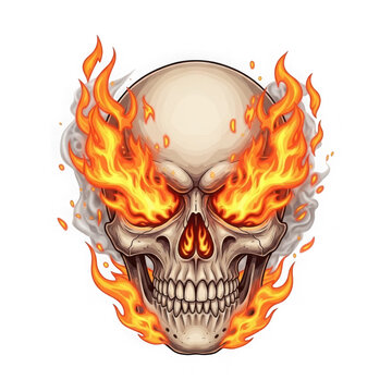 A pixel art illustration of a flaming skull