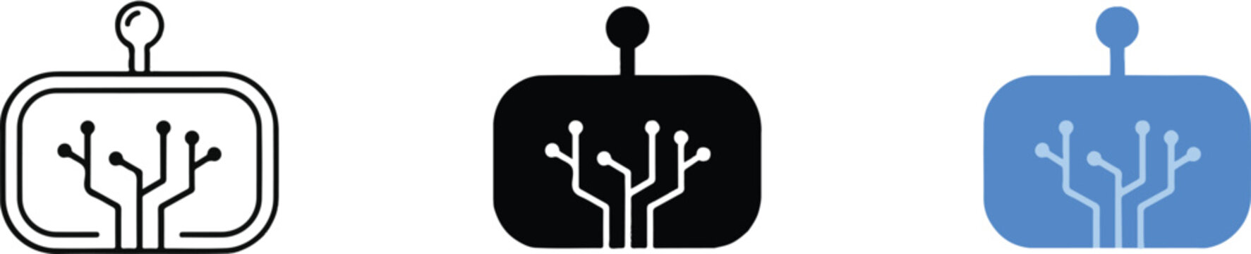 Cute AI robot head icons with digital circuitry representing chatbot artificial intelligence technology and automation