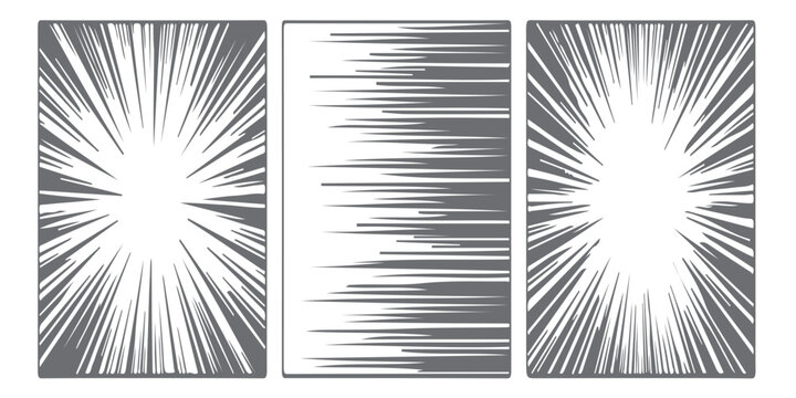 Set of three comic book manga speed lines and action motion effects
