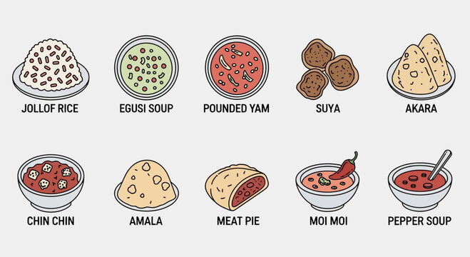 Traditional Nigerian Food and Cuisine Variety.