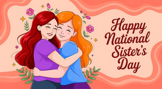 Happy national sister's day illustration with embracing women