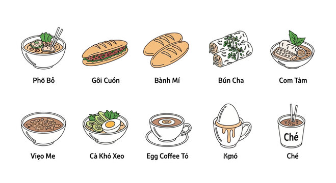 Vietnamese Food and Drink Variety.