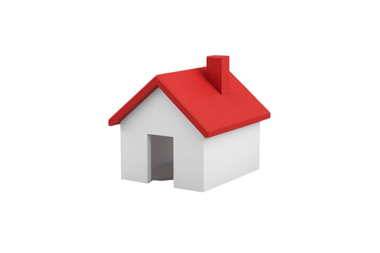 3d house icon with red roof and white walls, symbolizing home, property, investment, and housing on transparent background