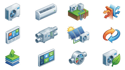 Collection of modern HVAC and industrial system icons. © Ari