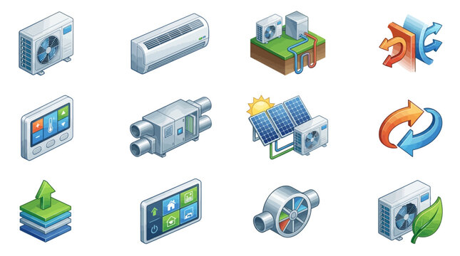 Collection of modern HVAC and industrial system icons.