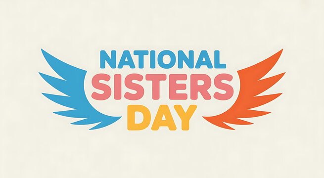 National sisters day graphic with winged design and vibrant colors