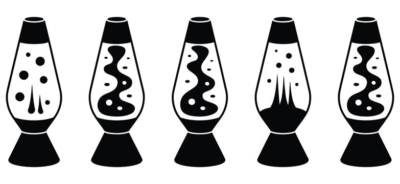 Set Of Black Lava Lamp Icons Liquid Motion Isolated on Beige for Retro Interior and Graphic Design Vector