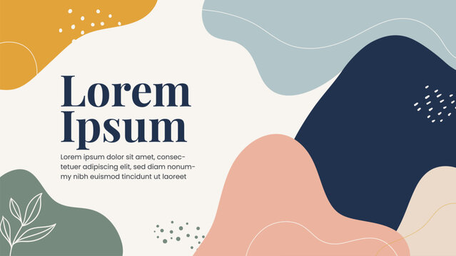 Abstract organic background template with pastel fluid shapes, botanical line art, and modern minimalist design. Perfect for presentation, web design, or social media banner with copy space.