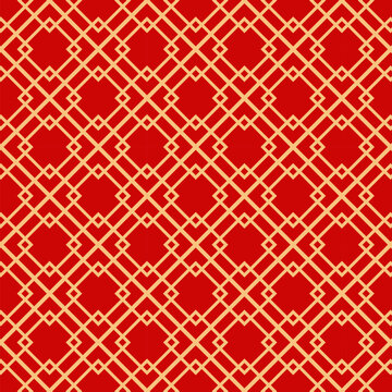 Traditional Chinese lattice diamond pattern vector background with red and gold design