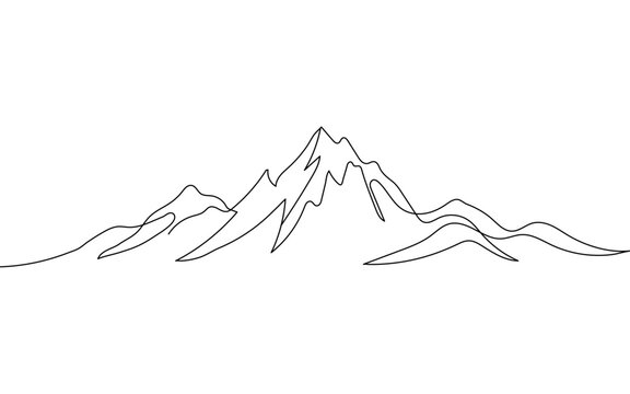 Minimalist mountain range continuous line art landscape vector