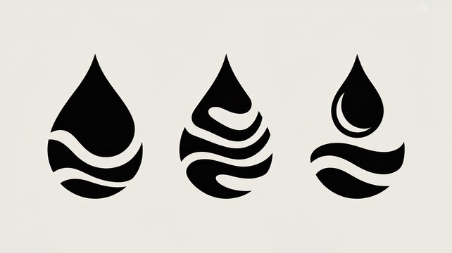 Minimalist water drop icons set in sleek silhouette design. Abstract fluid shapes for modern branding and digital graphics.