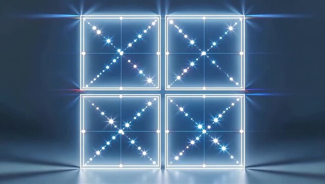 Symmetrical multi-screen digital grid layout visualizing parallel computing batch task processing.