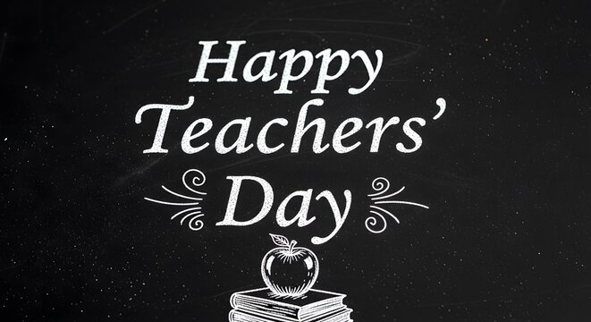 Happy teachers' day chalkboard illustration with apple and books