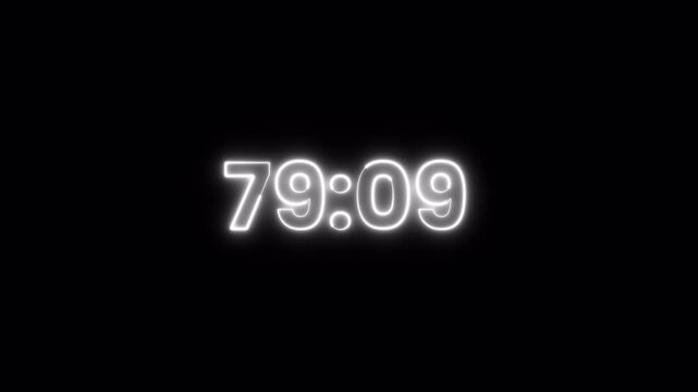 Count up animation from 80 minute to 70 minute, Eighty minute to seventy minute countdown in 1 minute on a tranparent background in 4k with alpha channel.