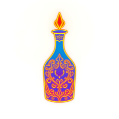 Glowing genie lamp with ornate golden patterns on a white background © edi