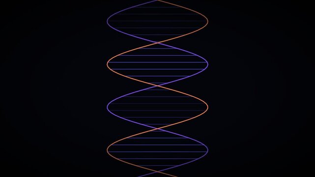 Dna Double Helix Strands Twist Slowly On A Dark Neon Tech Background