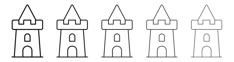 Minimalist castle turret outline graphics, arranged in a row, suitable for game or app interfaces. © ZAY