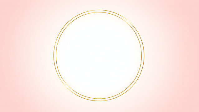 Luxury gold double circle metallic frame with blank white center space on salmon pink gradient background. generated by AI.