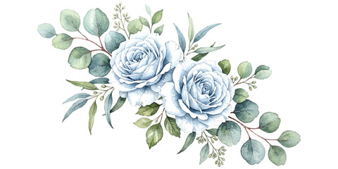 Beautiful watercolor floral bouquet with gray roses and green eucalyptus leaves ©  creative  marlia