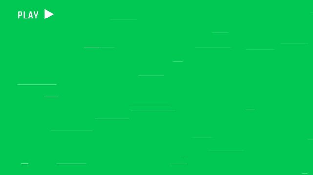 VHS Playback Interface Glitch with Analog Tracking Lines and Scratches on Chroma Key Green Screen Background for Retro Video Overlay