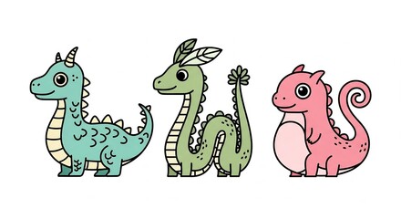 Naklejka premium Dragon character set in cute cartoon style