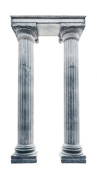 Pair of ancient roman or greek style fluted columns with capitals and bases structuring an architrave transparent background