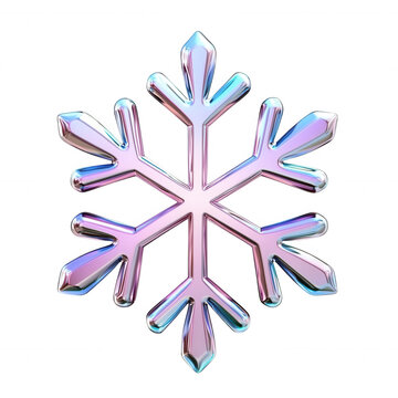 Glossy snowflake symbol featuring a smooth blue to pink gradient indicating winter cold and Transparent background christmas concepts