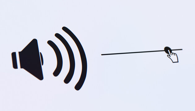 Illustration of a audio volume level control icon, sound volume slider interface - close-up.