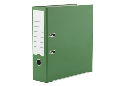 Green office folder with label on shelf isolated on transparent background