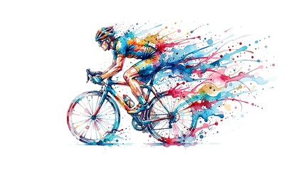 Fototapeta premium Dynamic cyclist in motion watercolor art style