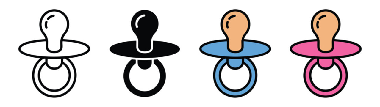 Set Of Baby Pacifiers In Different Colors Infant Soother Collection for Baby Care Nursery Branding and Pediatric Design Vector