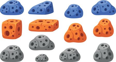 Cartoon Space Asteroid and Meteorite Vector Element Set with Textured Alien Rocks and Cratered Stones for Fantasy Video Game Environment UI Designs © mdtaleb