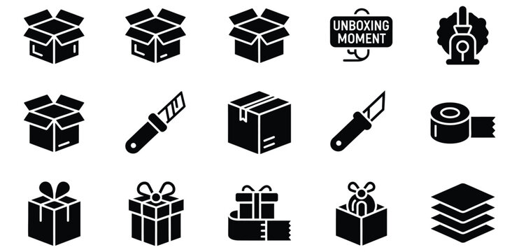 Collection of flat style gift boxes and presents with various holiday icons Vector